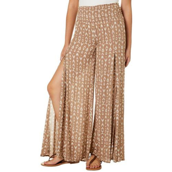 Rewash Pants - Rewash Gold Smock Waist Wide Leg Rayon Pants L